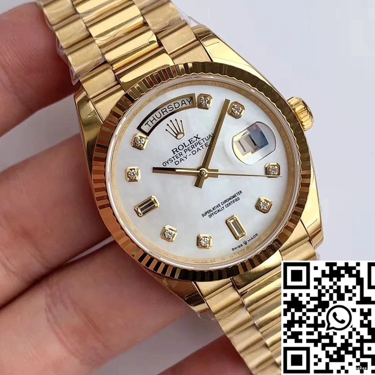 EW M128238 White Scale Rolex Factory Dial Day-Date Diamond Time 0417
